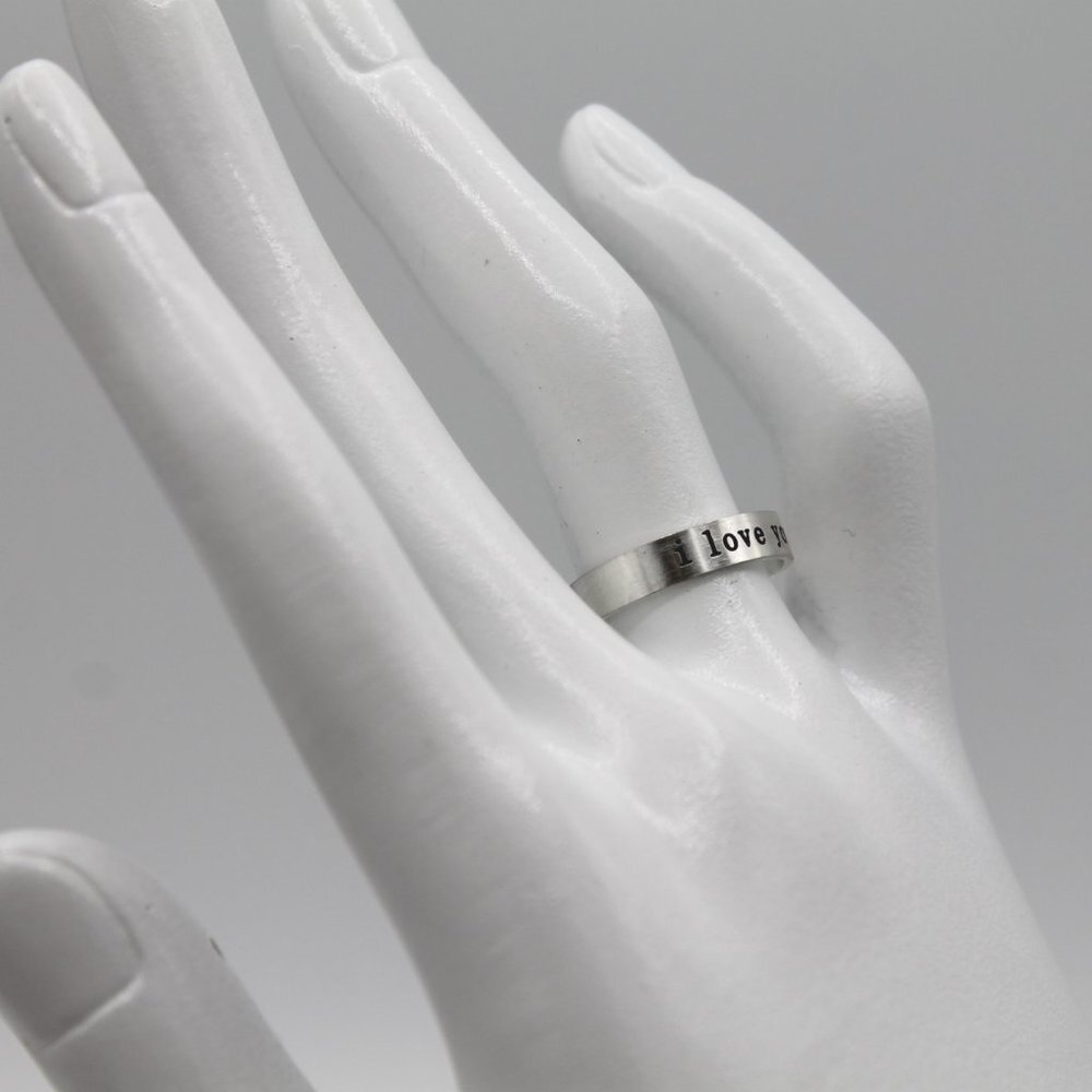 Jewelry ring band I Love You romantic adjustable silver tone simple minimalist - Picture 2 of 7